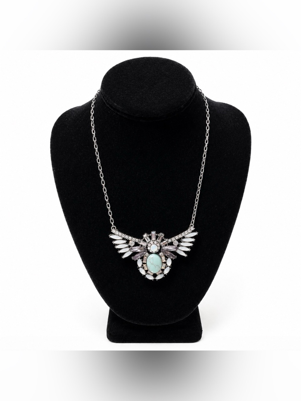 Rhinestone and FauxTurquoise “Winged” Necklace Statement Necklace Lovely Vintage